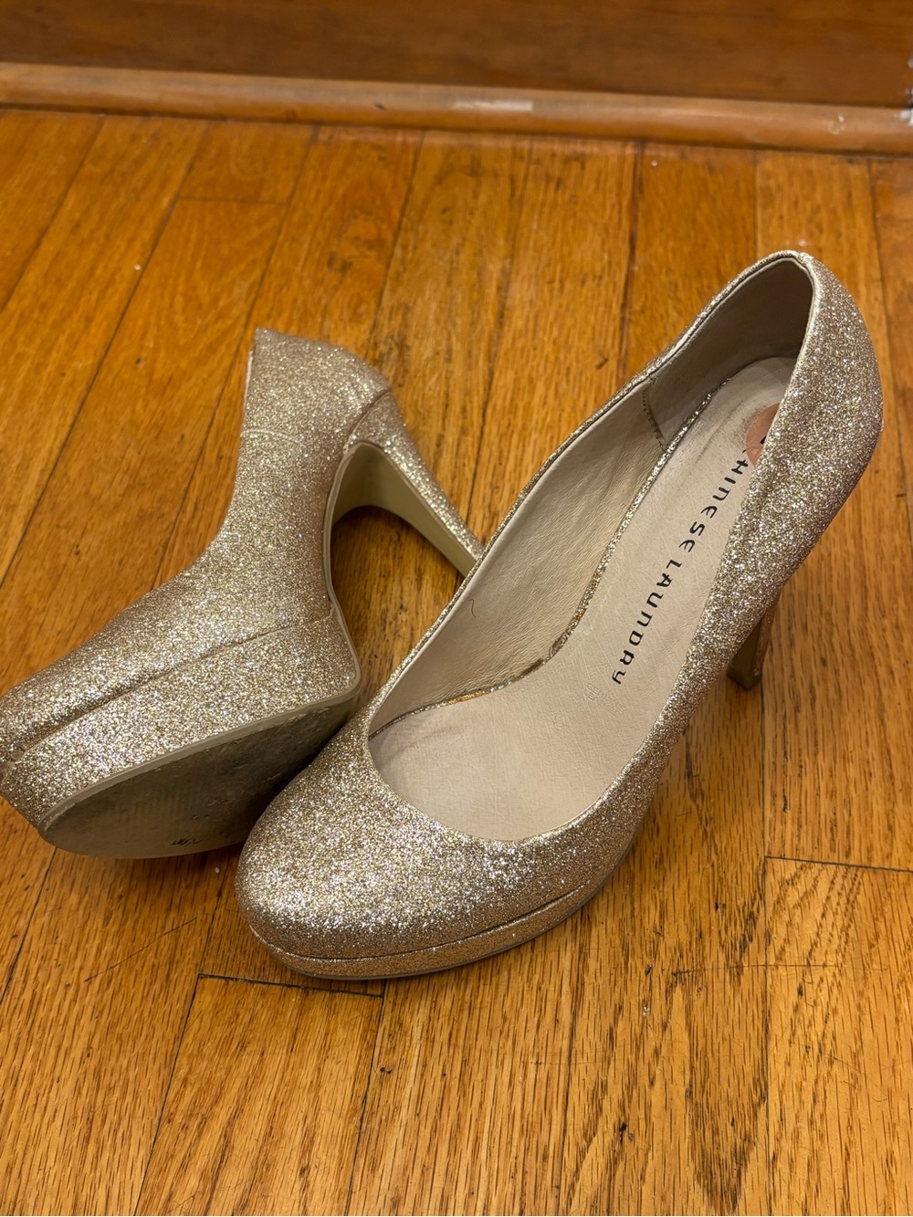 Chinese Laundry Glitter Gold Platform Pumps